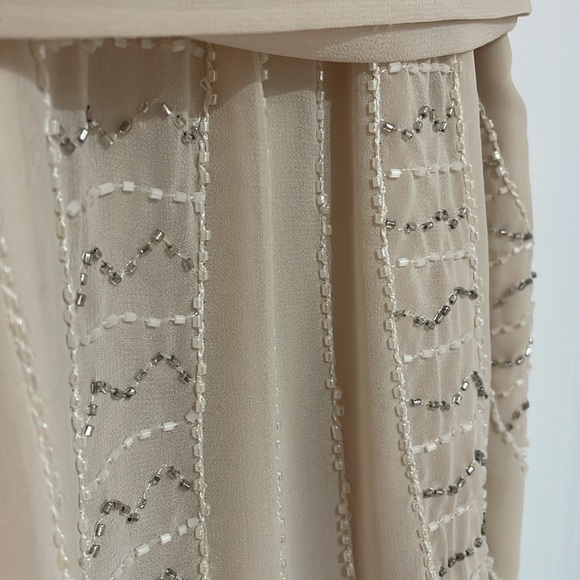 Bebe - Beaded Embroidered Mini Dress with Tie Waist in Champagne - Size S - Picture 3 of 9